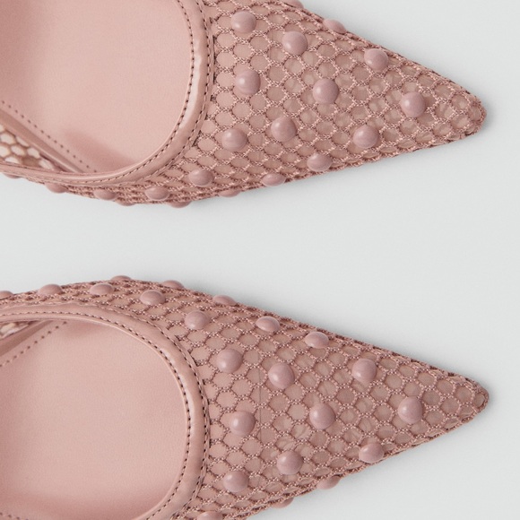 Mango MNG Blush Nude Mesh Slingback Kitten Heels Decorative Balls Euro 39 US 8.5 - Picture 4 of 11
